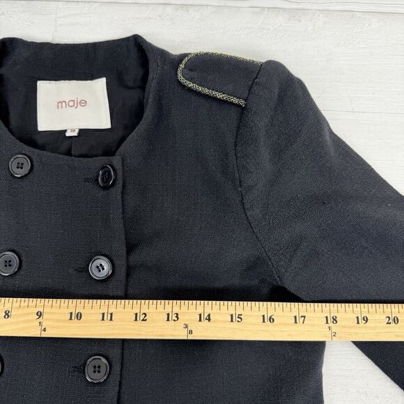 MAJE Double Breasted Coat Jacket Size 38 US M Military Black Preppy Academia - Picture 12 of 15